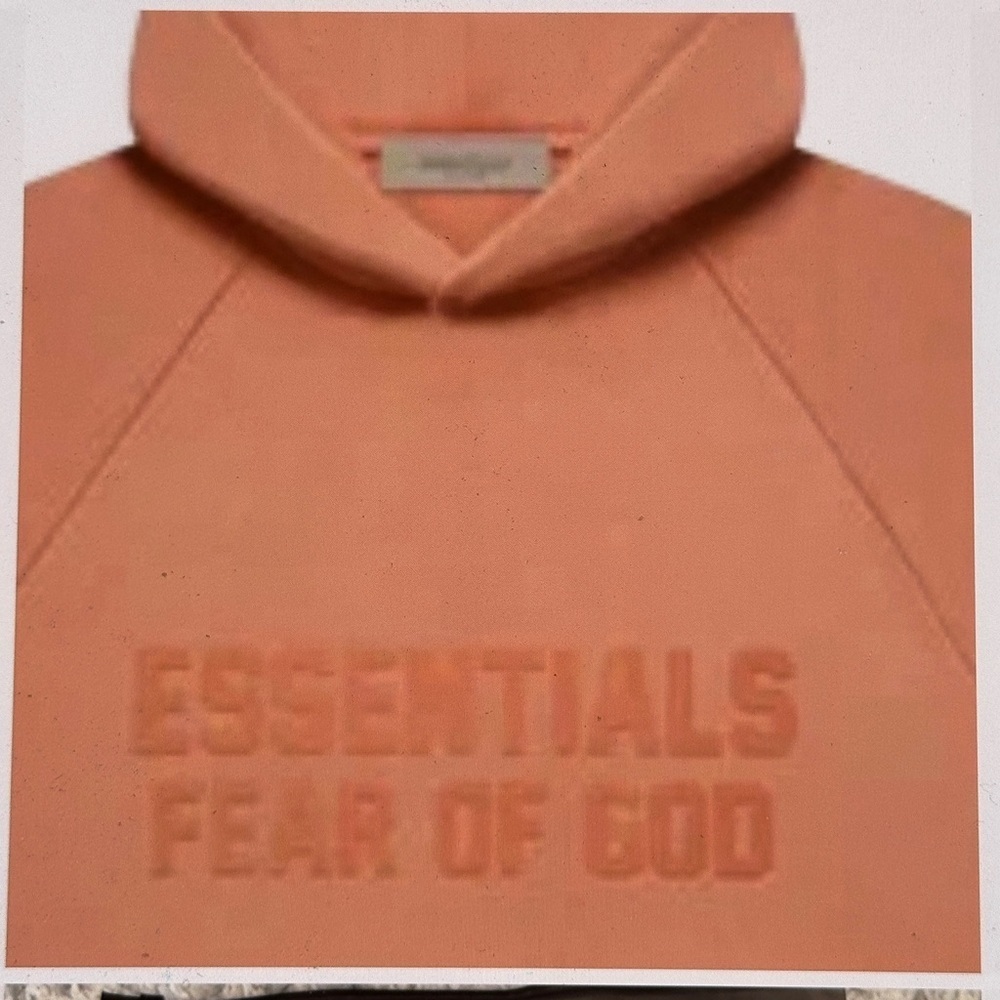 Fear of God ESSENTIALS Coral Orange Hoodie Large Pullover NWT - Picture 2 of 4